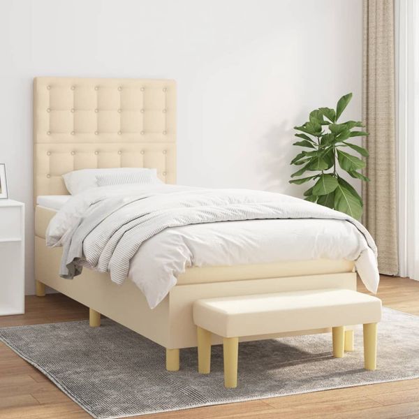 vidaXL Posteľný rám boxspring s matracom krémový 90x190 cm látka