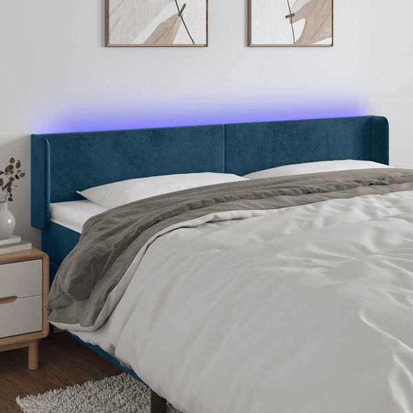 vidaXL Čelo postele s LED tmavomodré 183x16x78/88 cm zamat
