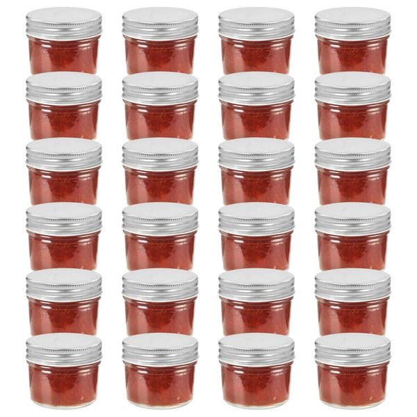 vidaXL Sklenené zaváracie poháre so striebornými viečkami 24 ks 110 ml