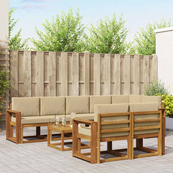 vidaXL Záhradná súprava gaučov s vankúšom 9 pcs Prírodná a béžová