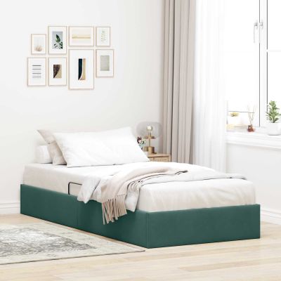 vidaXL Otomanový posteľný rám Tmavozelená 100 x 200 cm Zamat