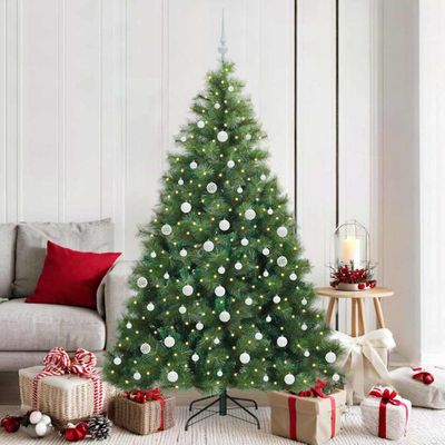 vidaXL Umelý vianočný stromček s 300 LED-i Zelená 180 cm PE a PVC
