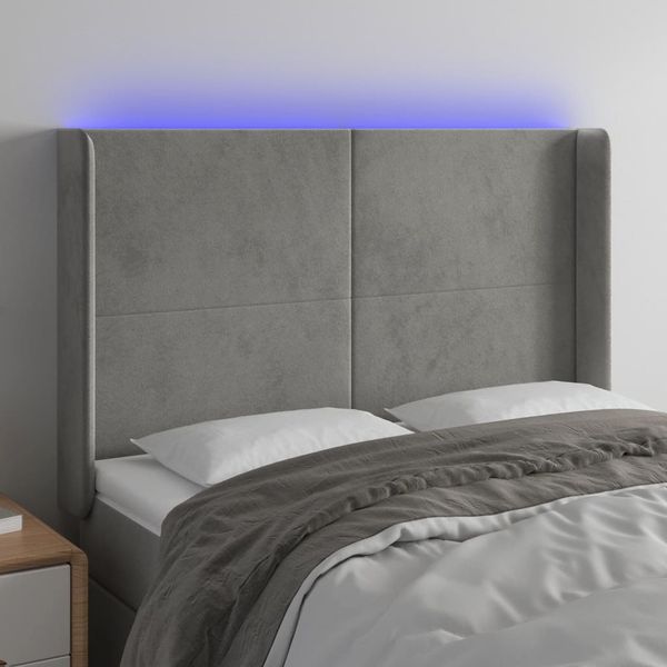vidaXL Čelo postele s LED bledosivé 147x16x118/128 cm zamat