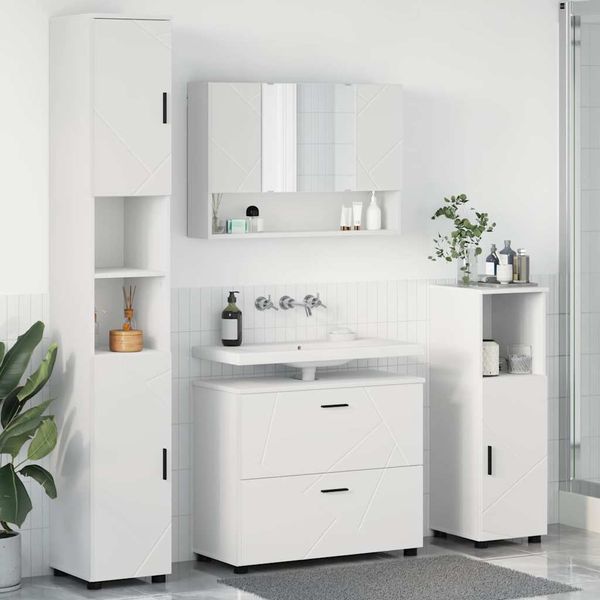 vidaXL Sada kúpeľňového nábytku 4 pcs Biela Spracované drevo a kov