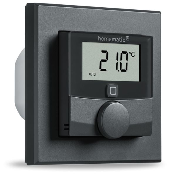 Homematic IP   Nástěnný termostat se senzorem vlhkosti a spínaným výstupem 230V – zápustná montáž, antracit   - HmIP-BW