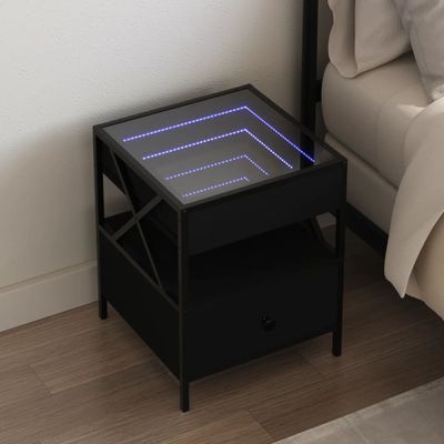 vidaXL Nočný stolík s nekonečnými LED čierny 40x40x51 cm