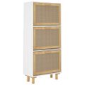 vidaXL Botník biely 52x25x115 cm spracované drevo a prírodný ratan