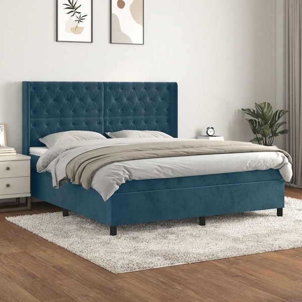 vidaXL Posteľný rám boxsping s matracom tmavomodrý 160x200 cm zamat