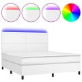 vidaXL Boxspring posteľ s matracom a LED biela 180x200 cm umelá koža