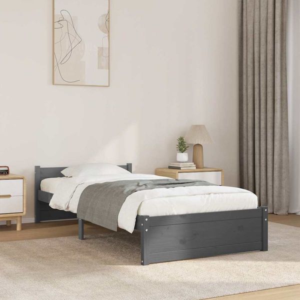 vidaXL Posteľný rám, sivý drevený masív 75x190 cm malé jednolôžko