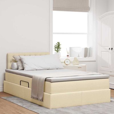 vidaXL Postel s úložným prostorem a matrací Krémová 120 x 190 cm Zamat