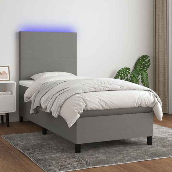 vidaXL Posteľ boxsping s matracom a LED tmavosivá 80x200 cm látka