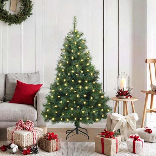 vidaXL Umelý vianočný stromček s 150 LED-i Zelená 120 cm PE a PVC