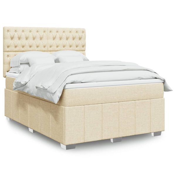 vidaXL Posteľný rám boxspring s matracom krémový 140x200 cm látka