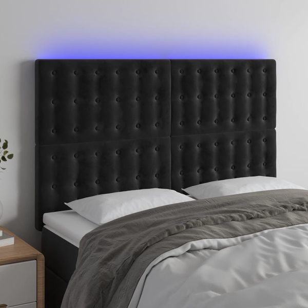 vidaXL Čelo postele s LED čierne 144x5x118/128 cm zamat