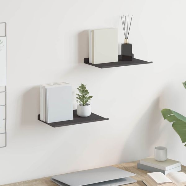 vidaXL Závesná polica Nástenný 2 pcs Čierny 30 x 17,5 x 2,5 cm Oceľ