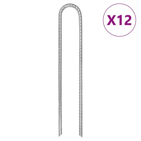 vidaXL Stanové kolíky 12 ks v tvare U 30 cm Ø7 mm pozinkovaná oceľ