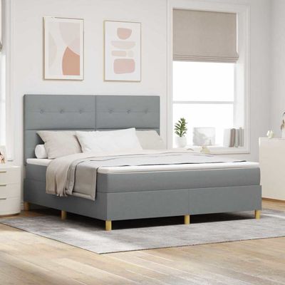 vidaXL LED box s pružinami Svetlosivá 180 x 200 cm látka