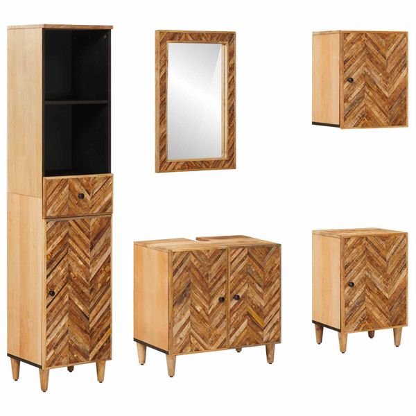 vidaXL Set kabinetov do kúpeľne so zásuvkou 5 pcs Masívne mango drevo