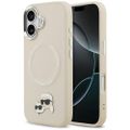 Puzdro Karl Lagerfeld Magsafe PU puzdro s kolíkmi Karl&Choupette heads pins, logom a kovovými tlačidlami fotoaparátu pre iPhone 17 béžová