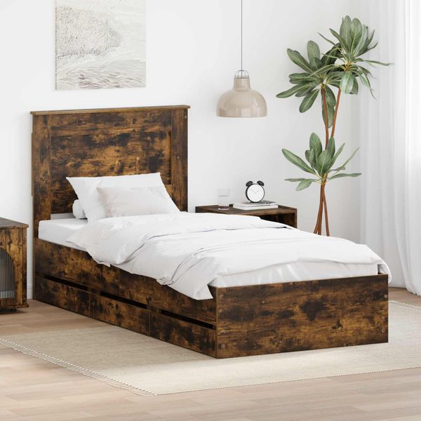 vidaXL Rám postele Dymová dub 100 x 200 cm Inžinierske drevo