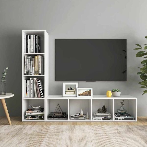 vidaXL TV skrinky 2 ks lesklé biele 142,5x35x36,5 cm drevotrieska
