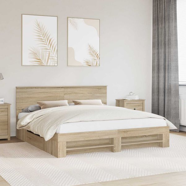 vidaXL Rám postele Sonoma dub 200 x 200 cm Kompozitné drevo