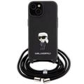 Puzdro Karl Lagerfeld pre iPhone 15 6,1" KLHCP15SSASKNPSK čierne HC Saffiano Ikonik Metal Pin Monogram Crossbody