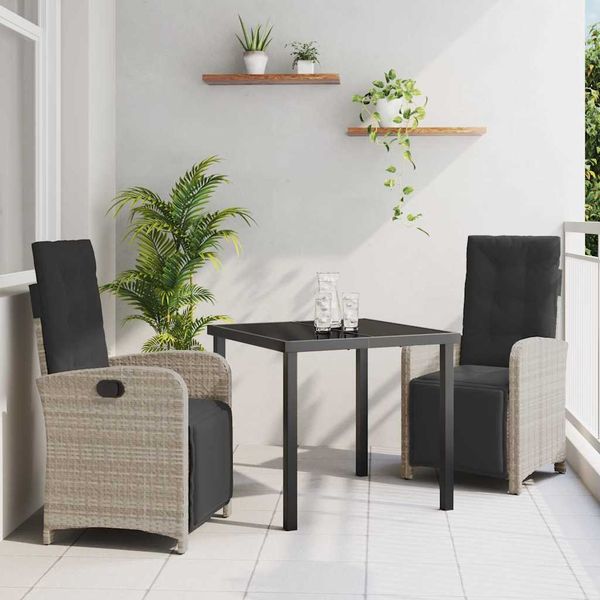 vidaXL Záhradný jedálenský set s vankúšom 3 pcs Svetlosivá polyratan