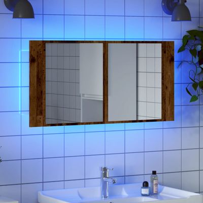 vidaXL LED zrkadlová skrinka staré drevo 90x12x45 cm kompozitné drevo
