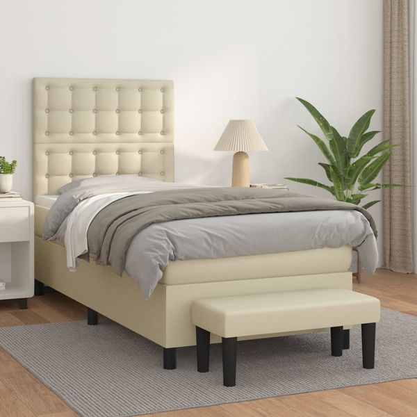 vidaXL Boxspring posteľ s matracom krémová 90x200 cm umelá koža