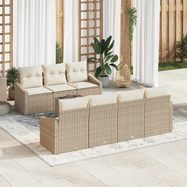 vidaXL Sada pohoviek s vankúšom 8 pcs Béžová a krémová polyratan