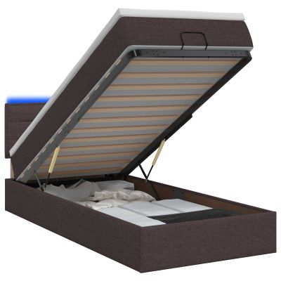 vidaXL Ottoman posteľ s matracom a LED Tmavohnedá 90 x 190 cm Látka