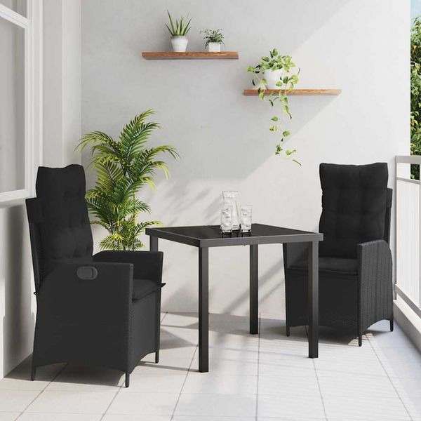 vidaXL Záhradný jedálenský set s vankúšom 3 pcs Čierna polyratan