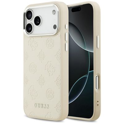Puzdro Guess Peony Hot Stamp Script MagSafe pre iPhone 17 Pro Max béžová