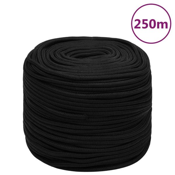 vidaXL Pracovné lano čierne 10 mm 250 m polyester