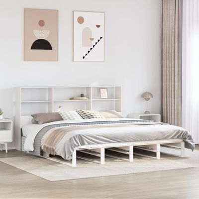 vidaXL Posteľ s knižnicou bez matraca biela 200x200cm masívne drevo