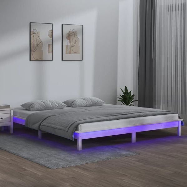vidaXL Posteľný rám s LED biely 160x200 cm masívne drevo