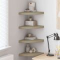 vidaXL Plávajúce rohové police 4 ks, dubové 35x35x3,8 cm, MDF