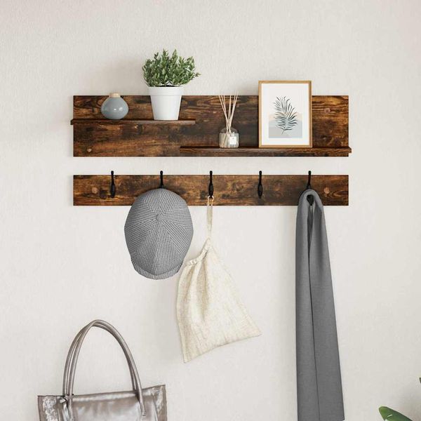 vidaXL Vešiak na stenu Dymová dub 90 x 15 x 36 cm Kompozitné drevo
