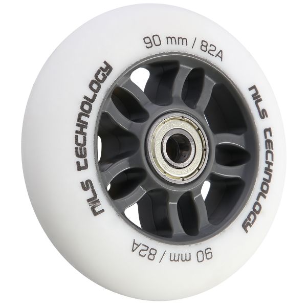 Matné kolieska NILS Extreme PU 90x24 82A s ložiskami ABEC 9, biele, 4 ks