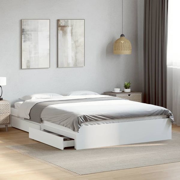 vidaXL Posteľný rám so zásuvkami biely 150x200 cm kompozitné drevo