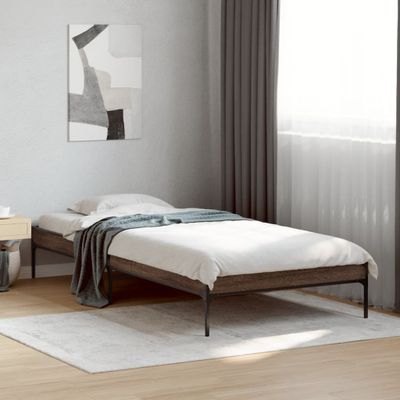 vidaXL Posteľný rám hnedý dub 90x200 cm kompozitné drevo a kov