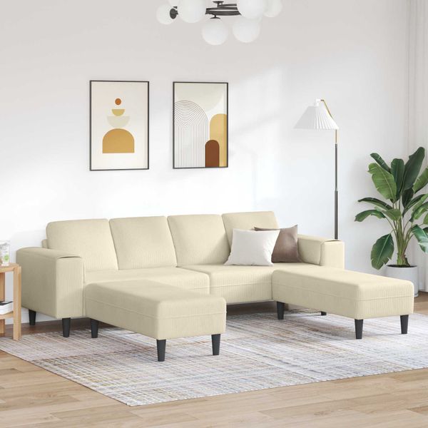 vidaXL Pohovka Krémová 250 x 188 x 76 cm Kordúrová tkanina