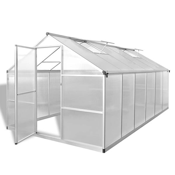 vidaXL Spevnený hliníkový skleník s podkladovým rámom 9,025 m²