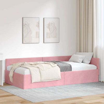 vidaXL Rohový rám postele s čelnou doskou Ružová 100 cm x 200 cm Zamat