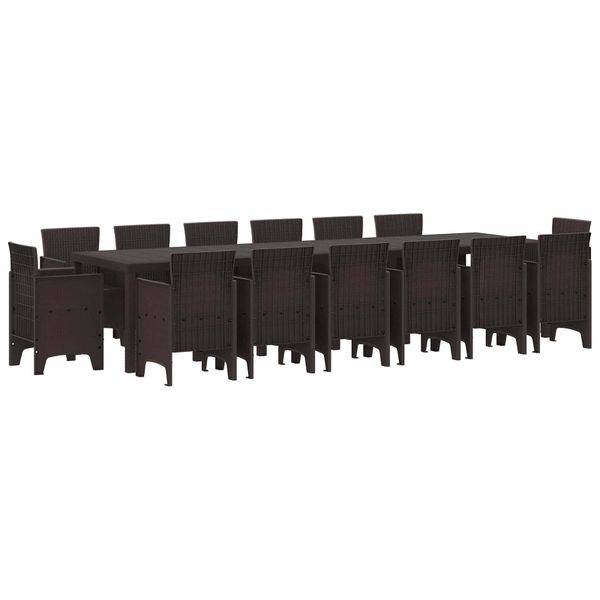 vidaXL Záhradný jedálenský set 15 pcs Hnedá Polt ratan