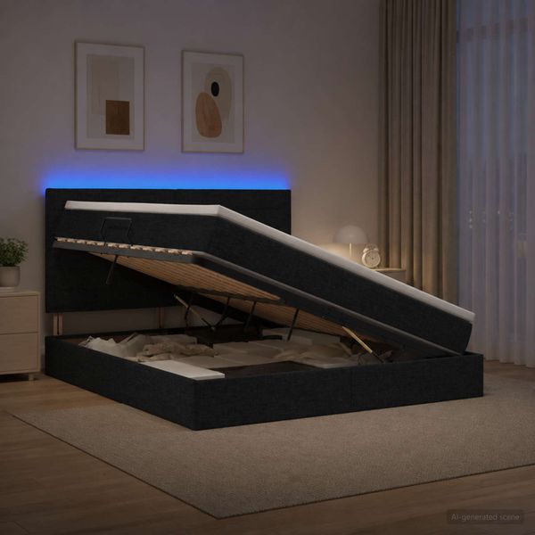 vidaXL LED úložná posteľ s matracom Čierna 140 x 200 cm Látka