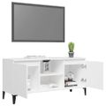 vidaXL TV stolík kovové nohy biely 103,5x35x50 cm