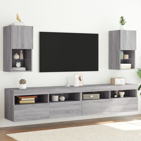 vidaXL TV skrinky s LED svetlami 2 ks sivé sonoma 30,5x30x60 cm